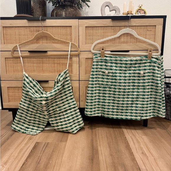 Lulu's Green and White Tweed Two-Piece Set - Picture 3 of 3